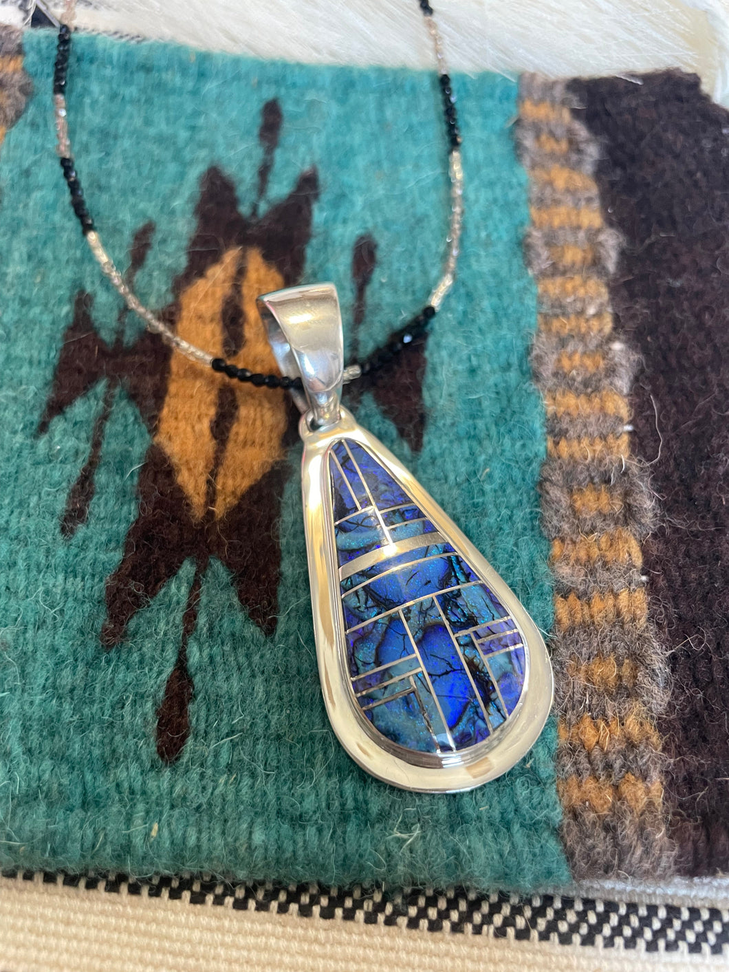 Navajo Sterling Silver & Blue Opal Inlay Pendant