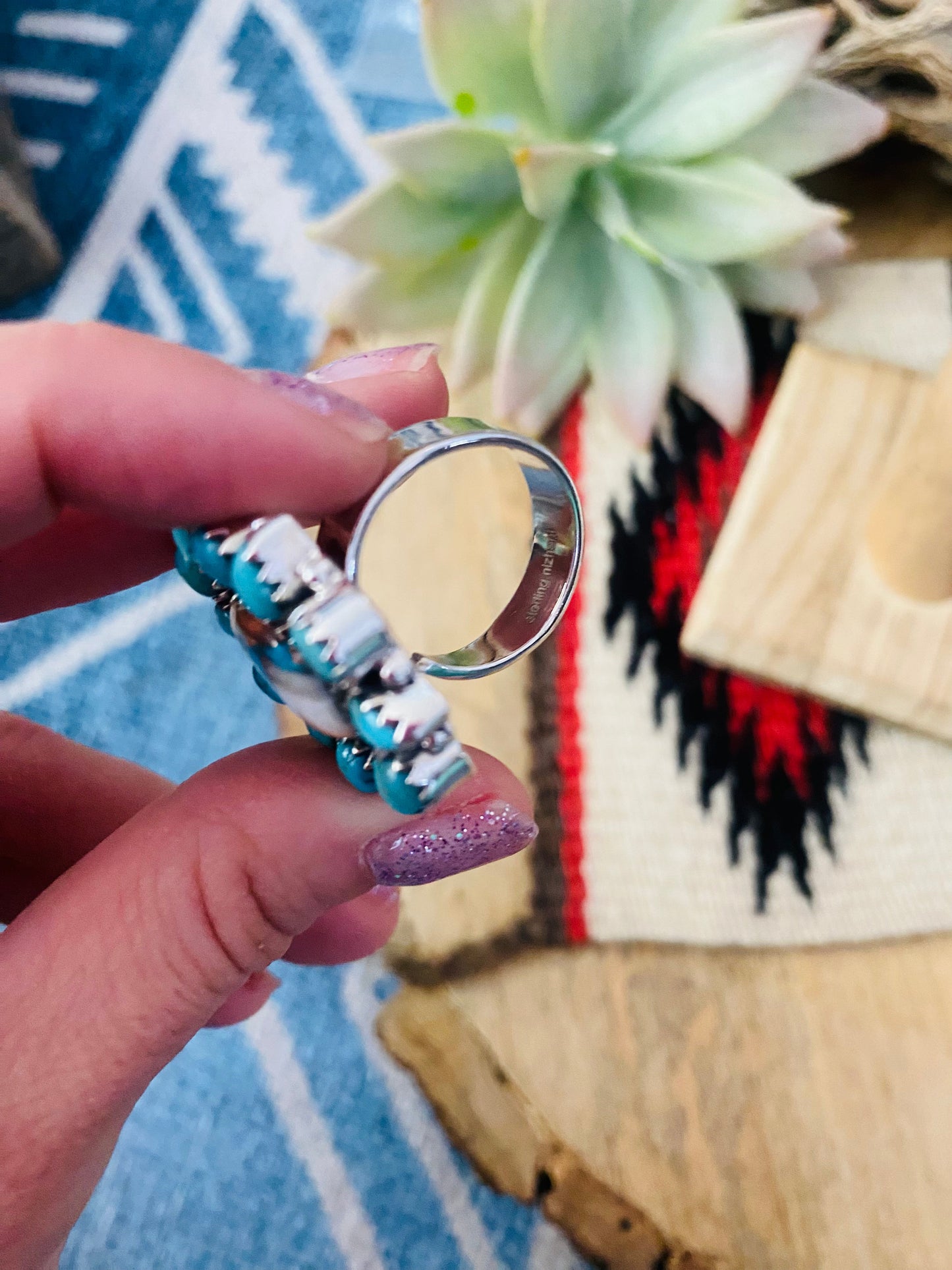 Handmade Sterling Silver, Spice & Turquoise Cluster Adjustable Ring