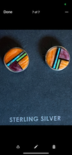 Load image into Gallery viewer, Orange &amp; Purple Spiny Circle Stud Earrings 3/8”