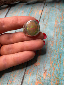 Old Pawn Navajo Sterling Silver & Fire Opal Ring Size 8.5