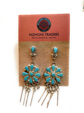 Load image into Gallery viewer, Zuni Sterling Silver &amp; Turquoise 3 Inch Dangle Earrings
