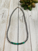 Load image into Gallery viewer, Navajo Turquoise &amp; Sterling Silver Beaded Necklace 18”