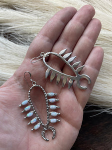 Navajo Sterling Silver & Opal Squash Blossom Dangle Earrings