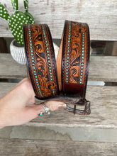 Load image into Gallery viewer, The Tammy Leather Belt - Teal Paisley