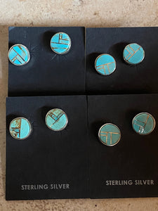 Turquoise & Sterling Silver button Stud Earrings