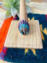Load image into Gallery viewer, Handmade Sterling Silver &amp; Multi Stone Inlay Indian Chief Ring Size 11.5