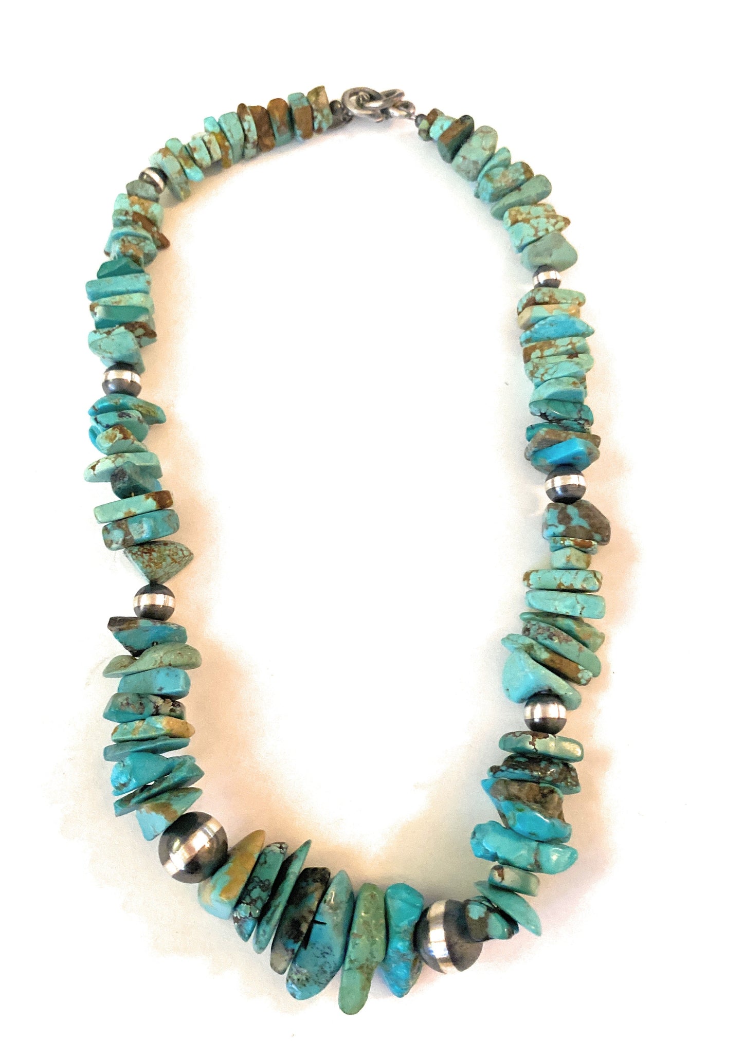 Navajo Turquoise & Sterling Silver Chunky Beaded Necklace 18”