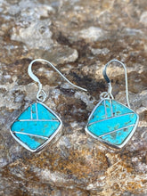 Load image into Gallery viewer, Turquoise 8 &amp; Sterling Silver Mini Square Dangle Earrings