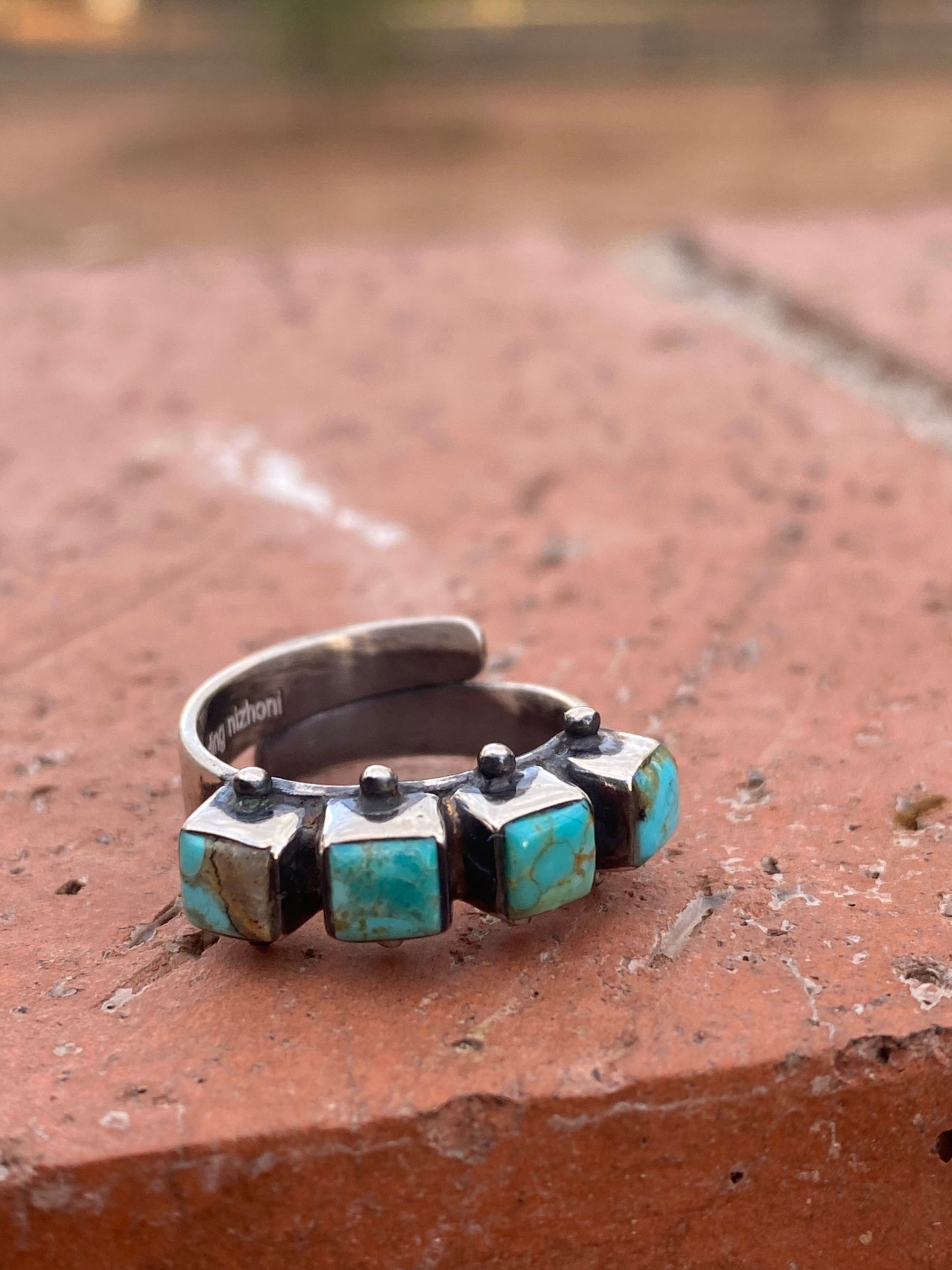 Handmade Sterling Silver & Natural Kingman Turquoise Square adjustable Ring