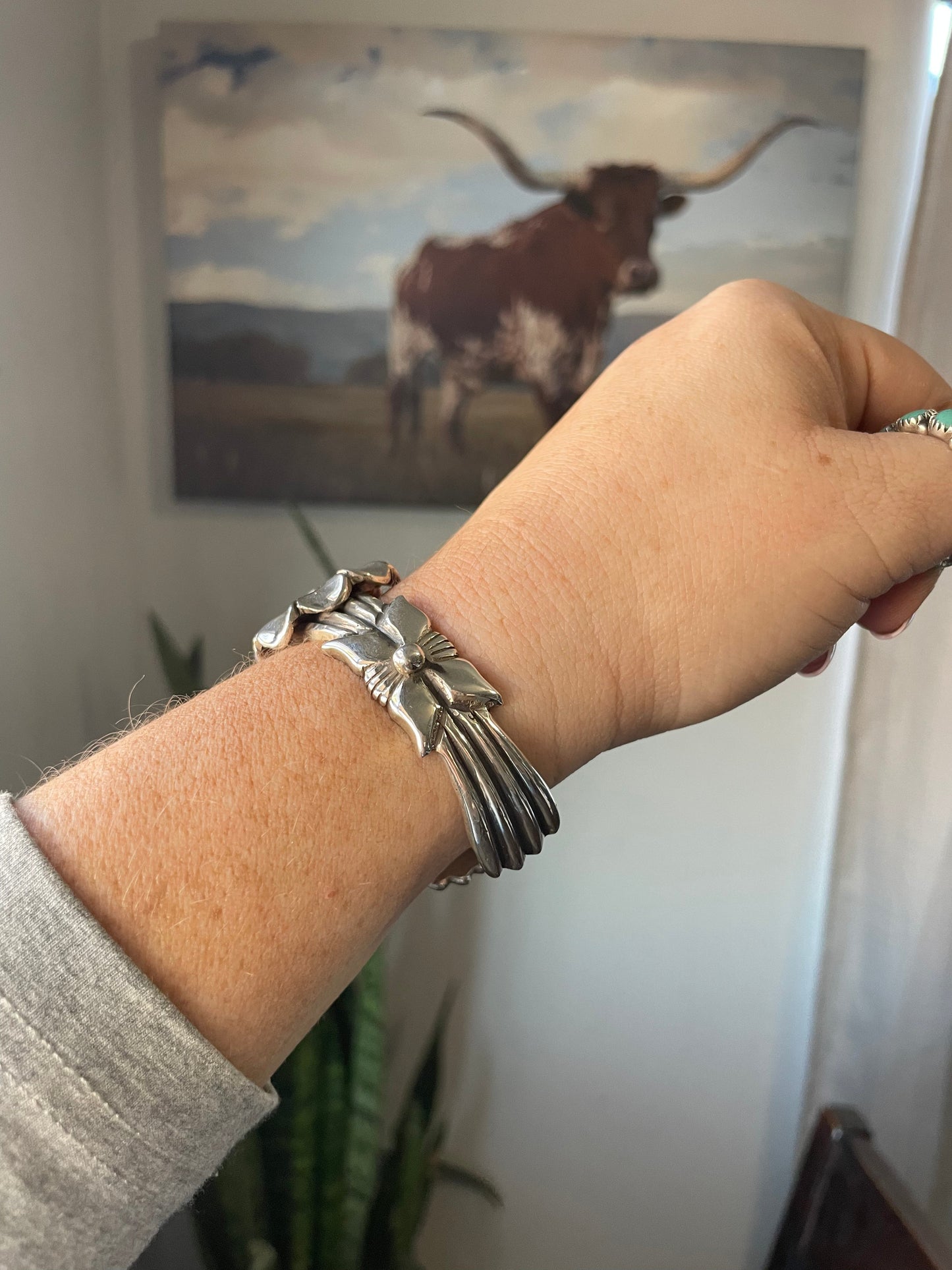 Navajo Sterling Silver Flower Bracelet Cuff