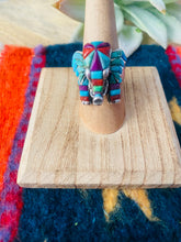 Load image into Gallery viewer, Handmade Sterling Silver &amp; Multi Stone Inlay Elephant Ring Size 7.5