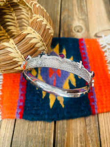 Navajo Sterling Silver  & Topaz Bangle Bracelet Signed