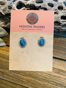 Navajo Sterling Silver & Turquoise Stud Earrings Signed