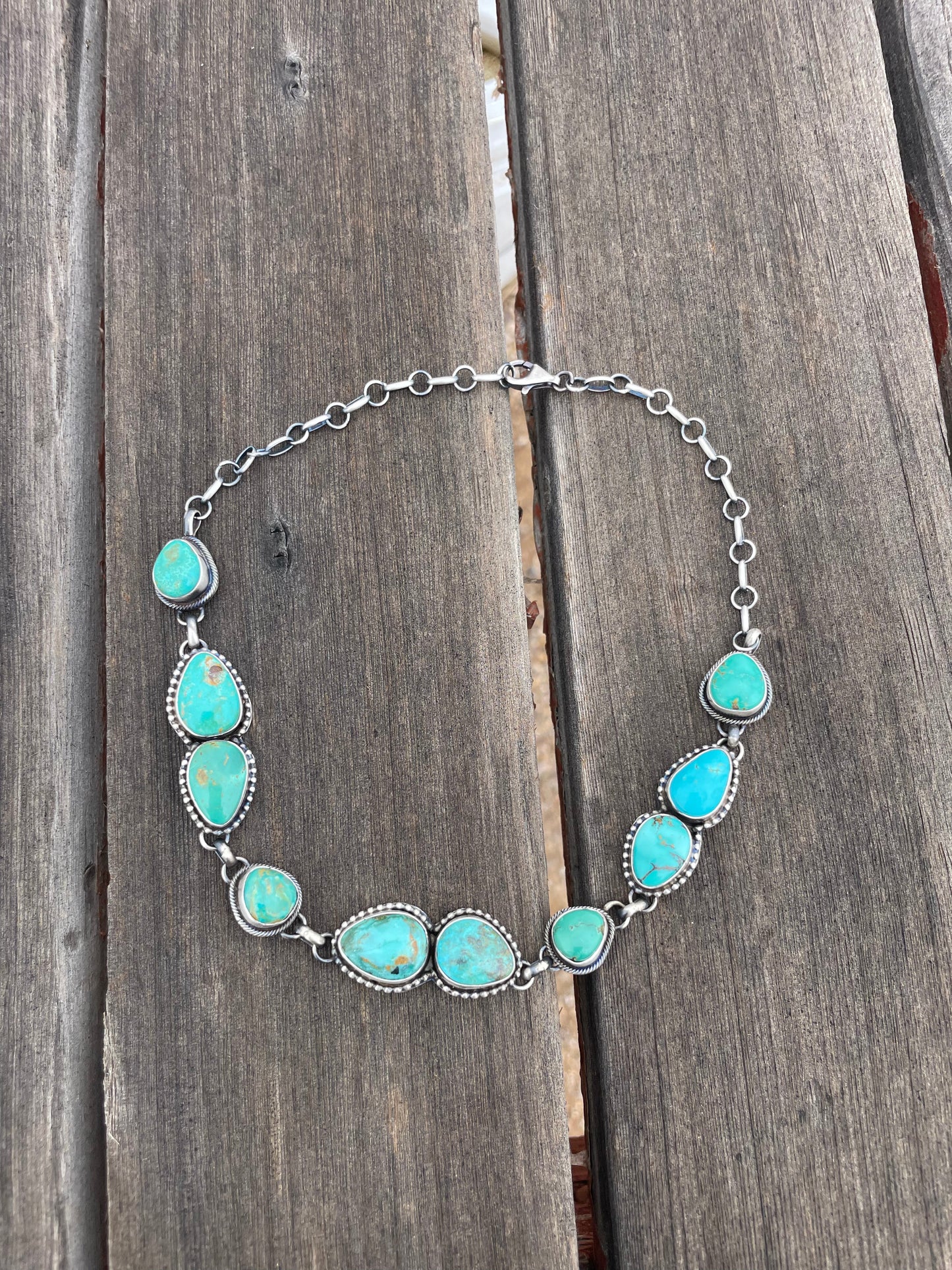 Navajo Sterling Silver and Turquoise Necklace 16Inch