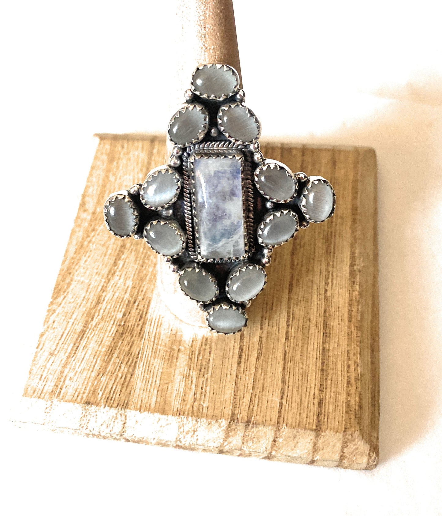 Handmade Sterling Silver, Quartz & Agate Cluster Adjustable Ring