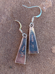 Navajo Turquoise, Onyx, Petrified Wood & Sterling Silver Inlay Dangle Earrings