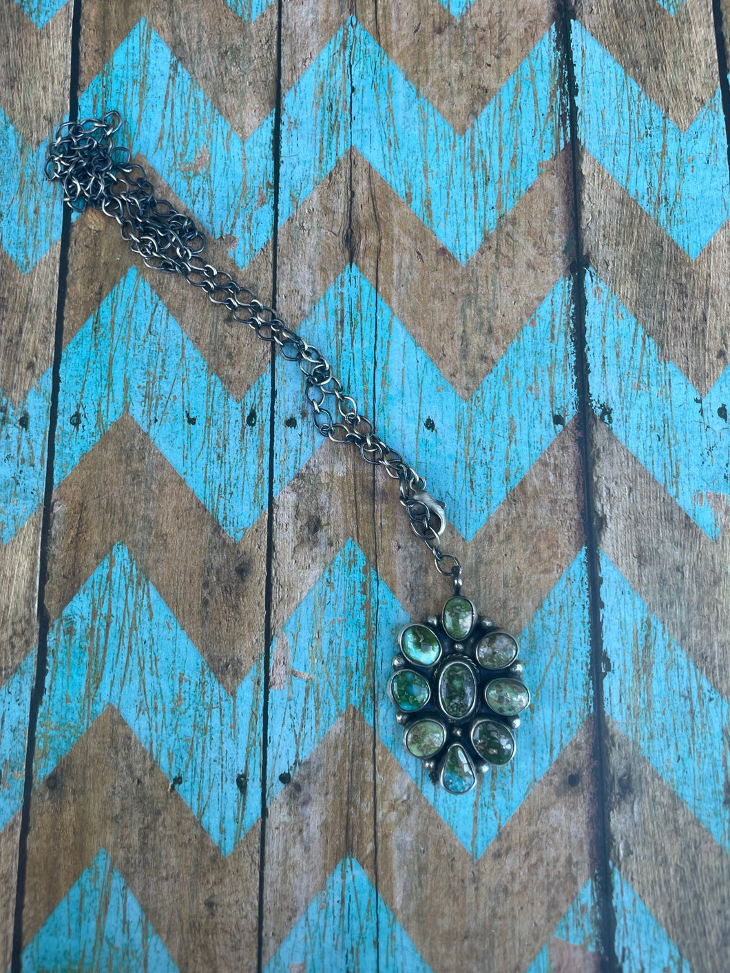 Navajo Sonoran Mountain Turquoise Cluster Necklace By Sheila Becenti