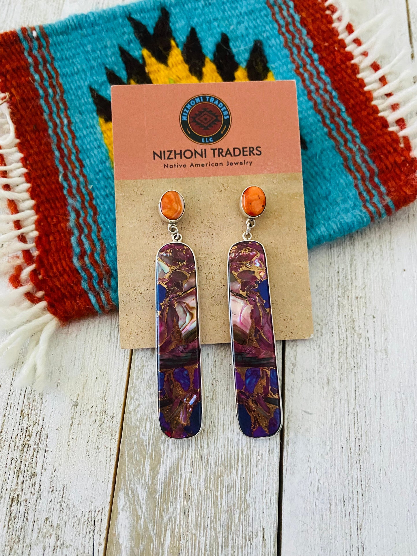 Navajo Abalone Dream, Spiny & Sterling Silver Dangle Earrings