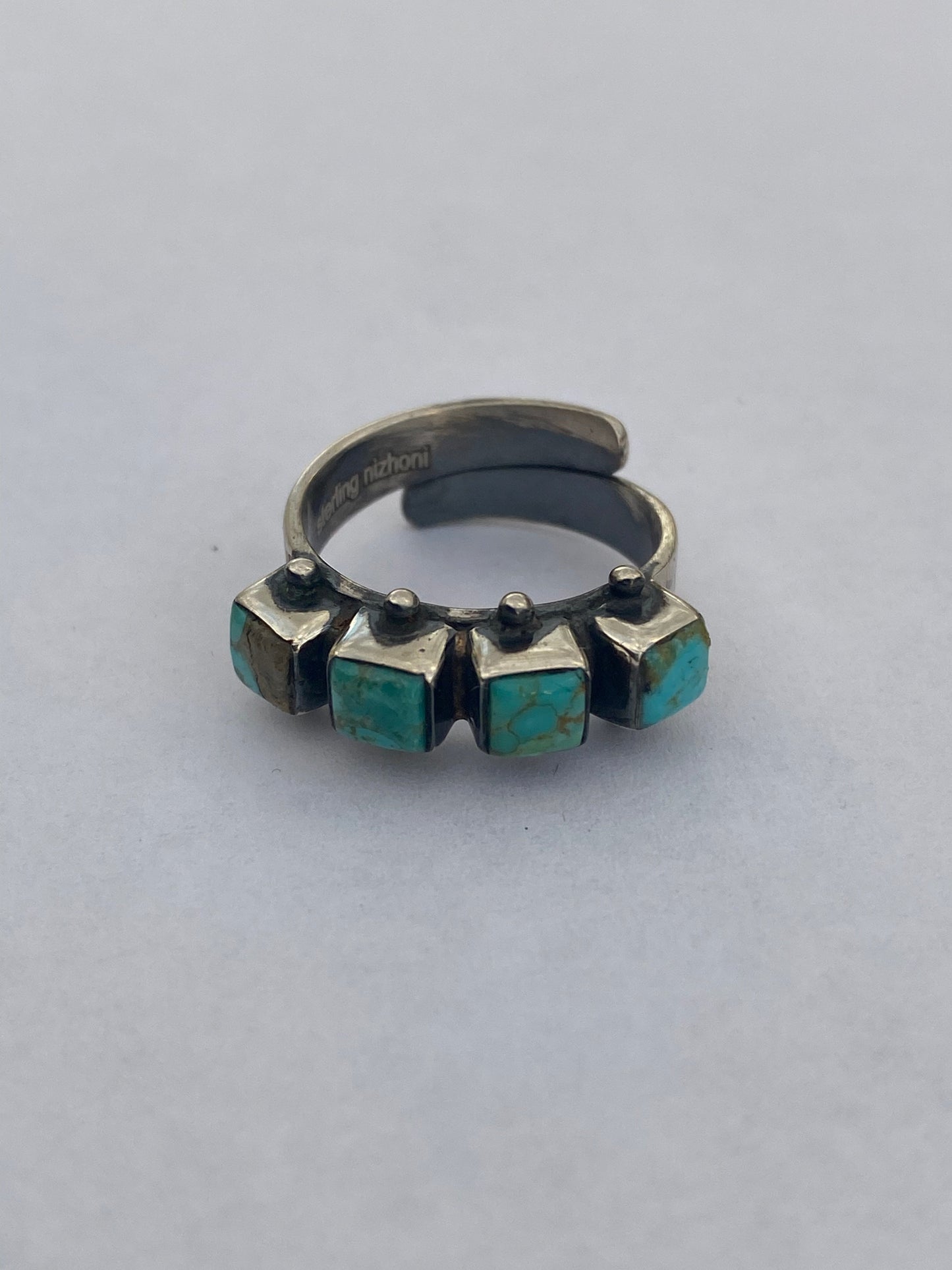 Handmade Sterling Silver & Natural Kingman Turquoise Square adjustable Ring