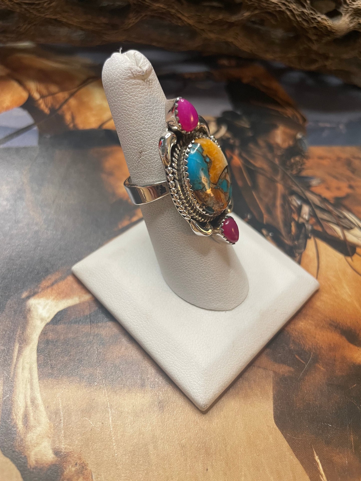 Handmade Spice & Pink Onyx Adjustable Ring