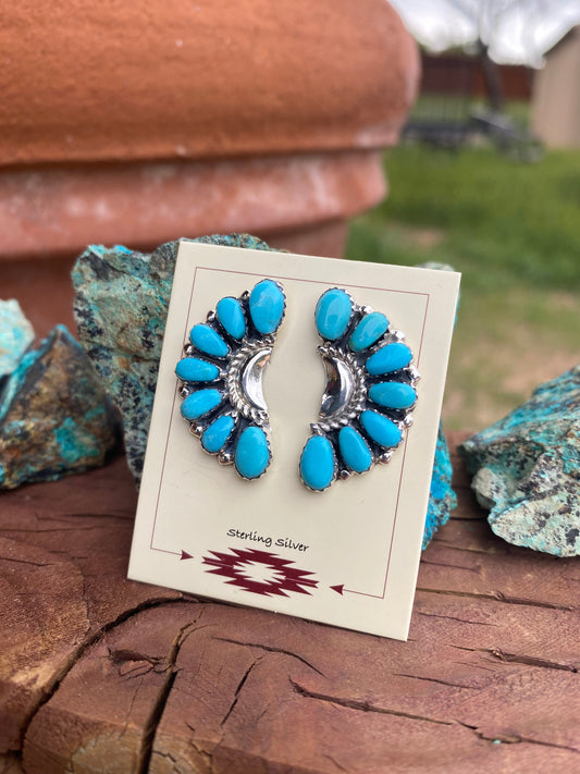 Navajo Made Crescent Natural Kingman Turquoise Post Earrings