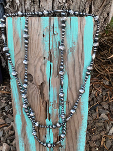 Navajo Sterling Silver Diamond Cut Bead Necklace 46 Inches