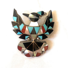 Load image into Gallery viewer, Old Pawn Vintage Zuni Multi Stone &amp; Sterling Silver Inlay Thunderbird Pin/Pendant