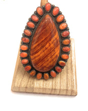 Load image into Gallery viewer, Navajo Sterling Silver &amp; Orange Spiny Cluster Adjustable Ring
