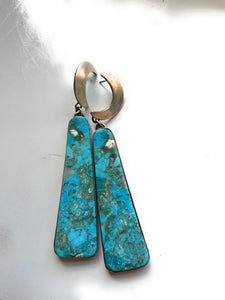 Navajo Turquoise & Sterling Silver Moon Slab Dangles Signed P Yazzie