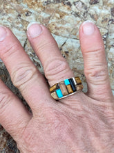 Load image into Gallery viewer, Navajo Turquoise Onyx, Petrified Wood &amp; Sterling silver Ring