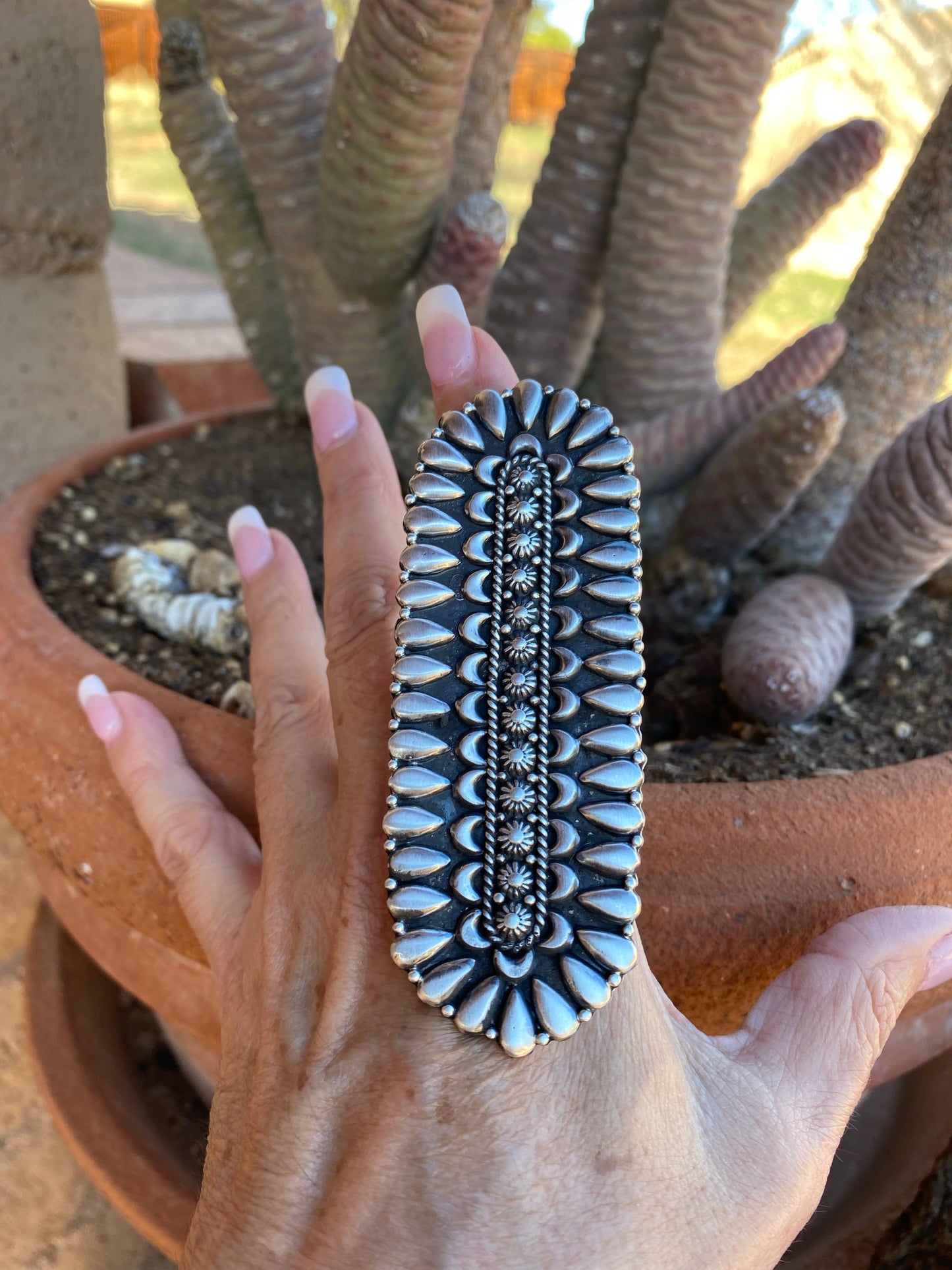 Patrick Yazzie Navajo Sterling Silver Jumbo Hand Stamped Ring