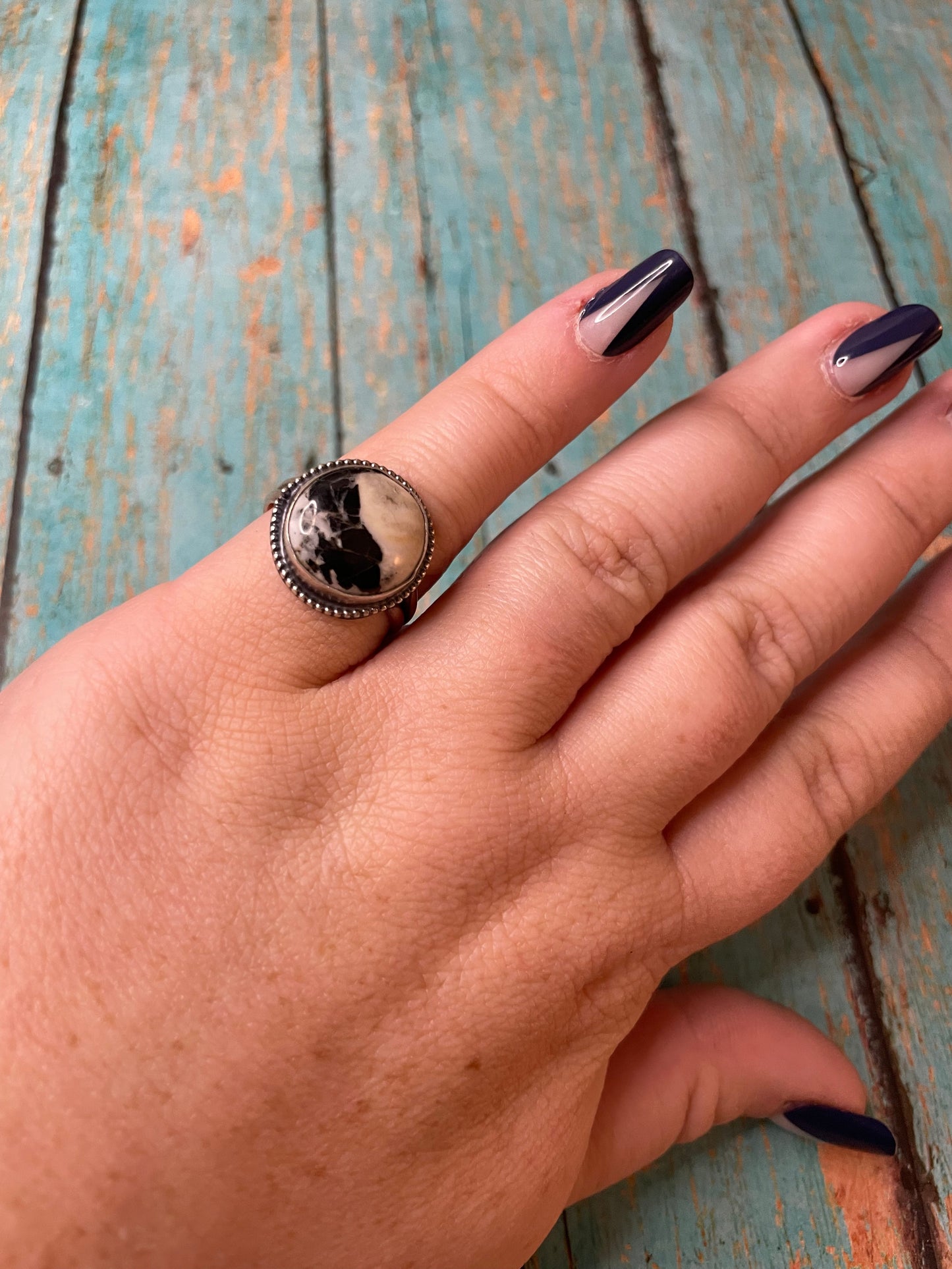 Navajo Sterling Silver & White Buffalo Ring