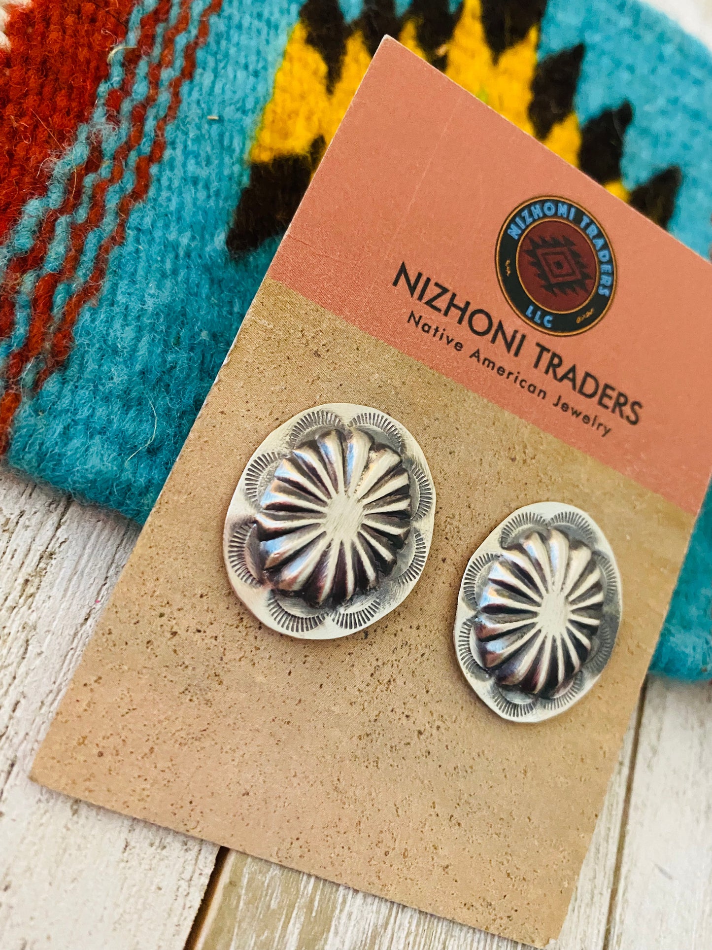 Navajo Sterling Silver Hand Stamped Oval Concho Post Earrings 1”