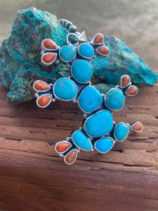 Handmade Sterling Silver Kingman Turquoise & Spiny Cactus Pendant