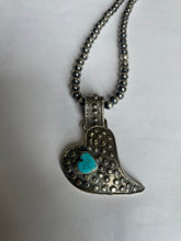 Load image into Gallery viewer, Navajo Sterling Silver &amp; Turquoise Heart Pendant Signed