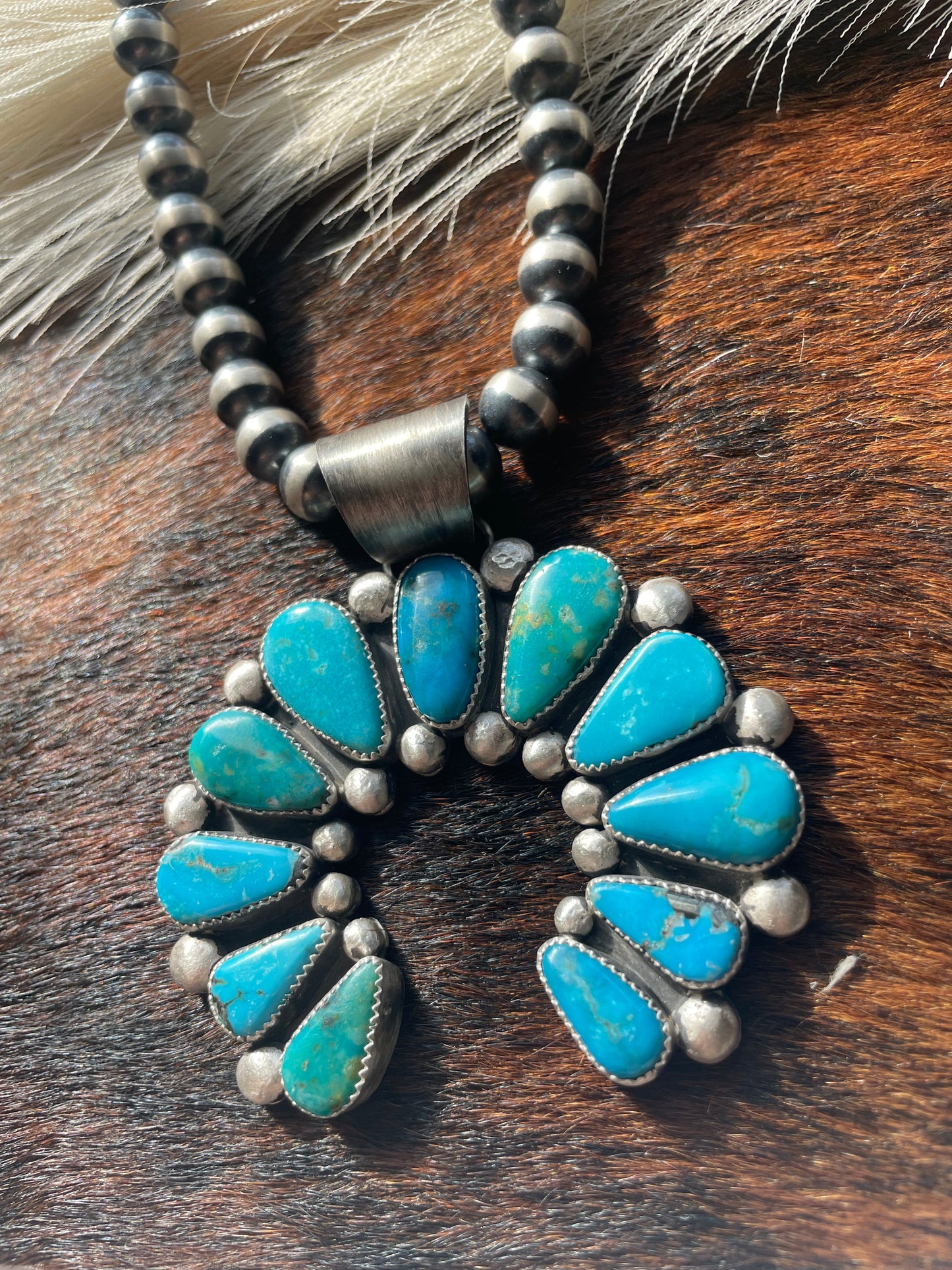 Navajo Turquoise & Sterling Silver Naja Pendant Signed