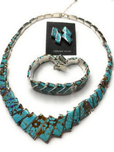 Load image into Gallery viewer, James Manygoats Inlay #8 Turquoise Necklace Bracelet Earrings Set