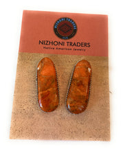 Load image into Gallery viewer, Navajo Sterling Silver &amp; Orange Spiny Post Earrings