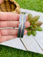 Load image into Gallery viewer, Navajo Sterling Silver Hand Crafted Feather Cuff Bracelet