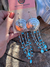 Load image into Gallery viewer, Navajo Sterling Silver Turquoise Concho Chain Dangle Earrings