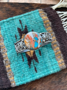 Navajo Multi Stone Spice & Sterling Silver Cuff Bracelet Signed Jacquline Silver