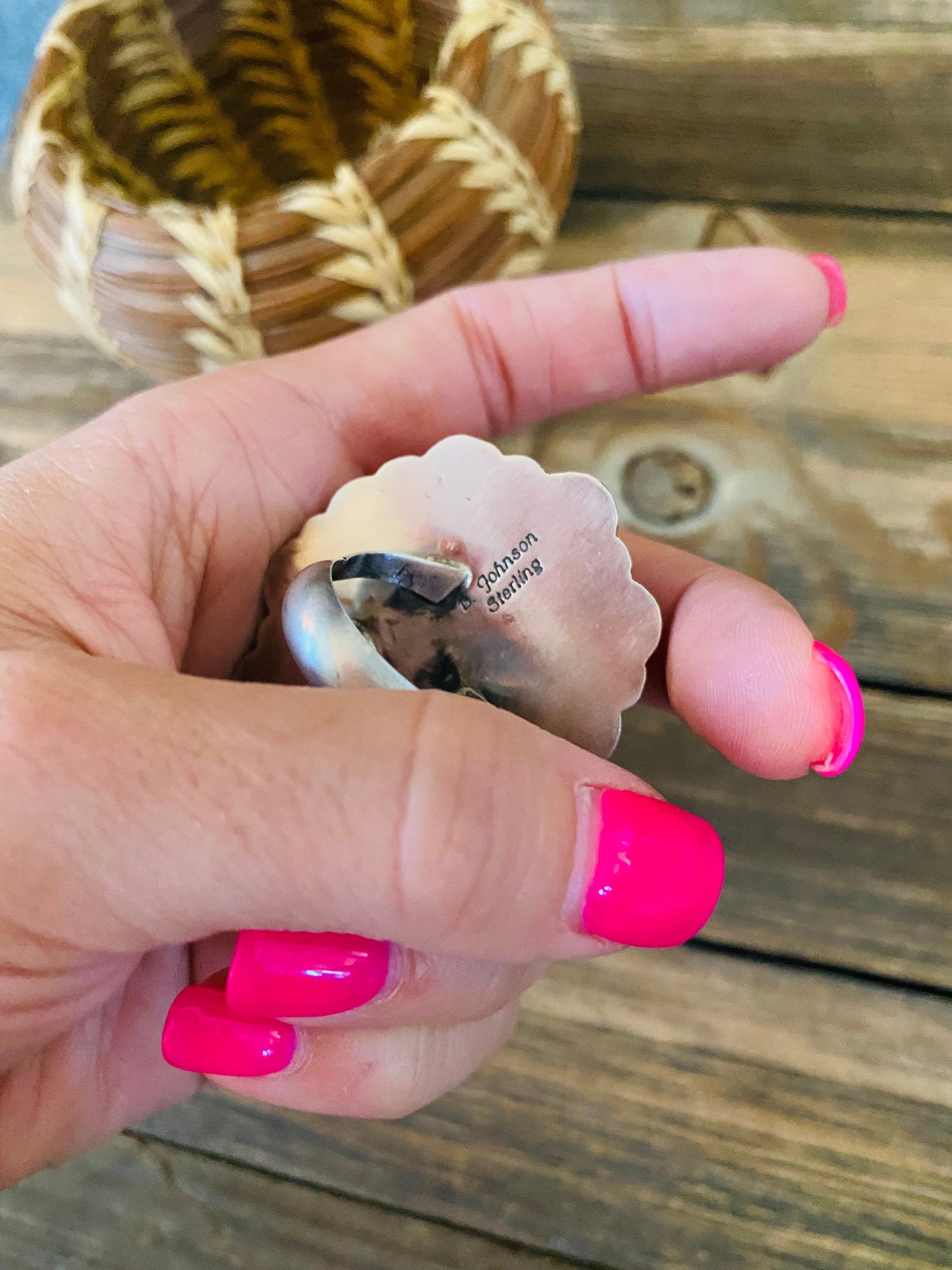 Navajo Sterling Silver And White Buffalo Cluster Adjustable Ring