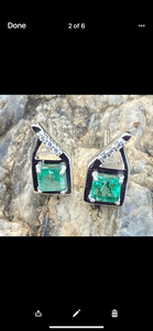 Colombian Emerald Earrings & Ring Set in Sterling Silver