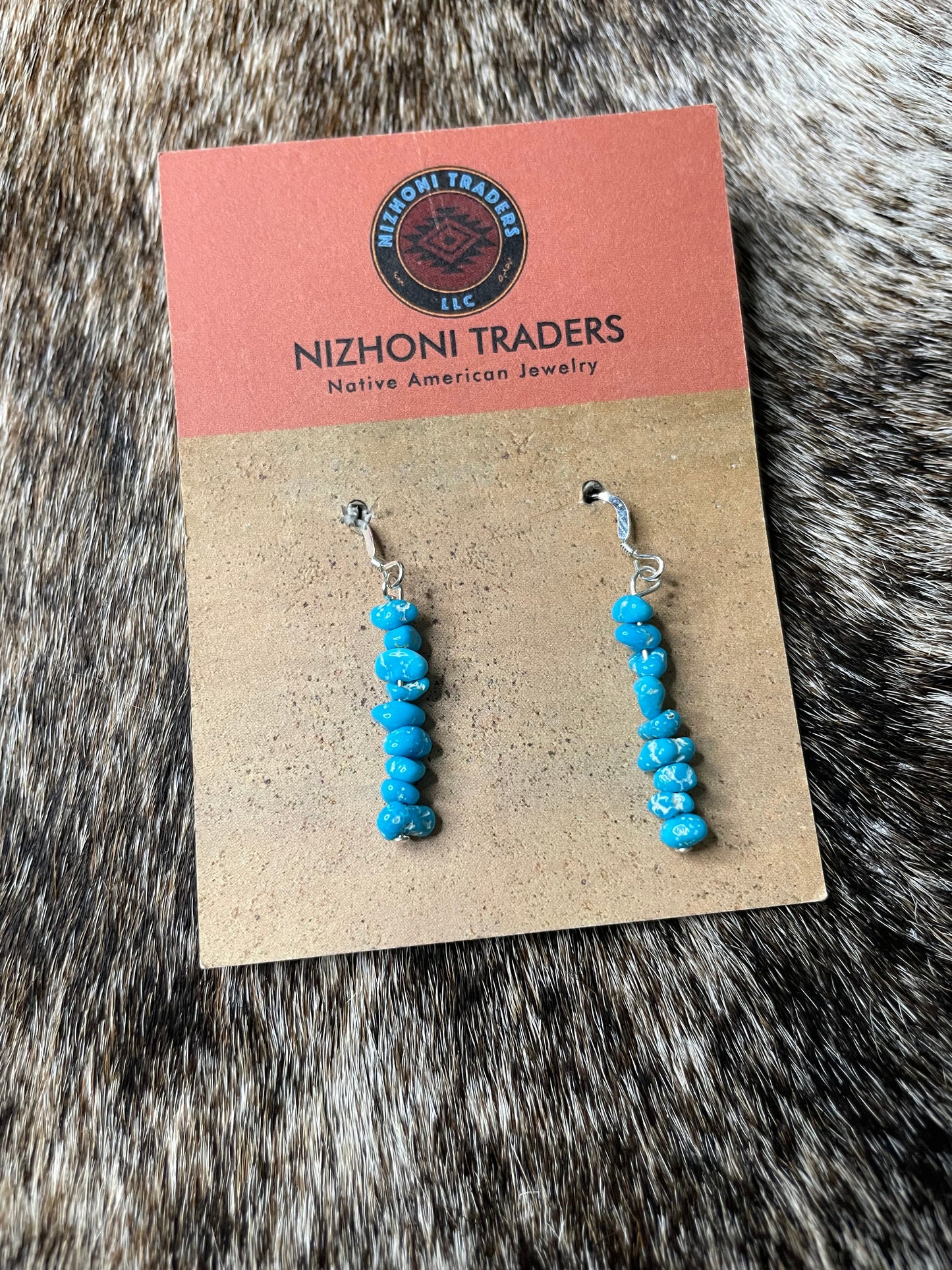 Navajo Sterling Silver & Turquoise Beaded Dangle Earrings 1.5”