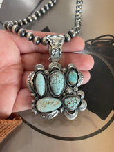 Load image into Gallery viewer, Navajo Sterling Silver &amp; Number 8 Turquoise 5 Stone Pendant