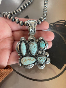Navajo Sterling Silver & Number 8 Turquoise 5 Stone Pendant