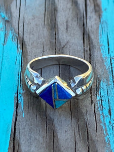 Navajo Lapis, Turquoise, Blue Opal Petite Square Ring