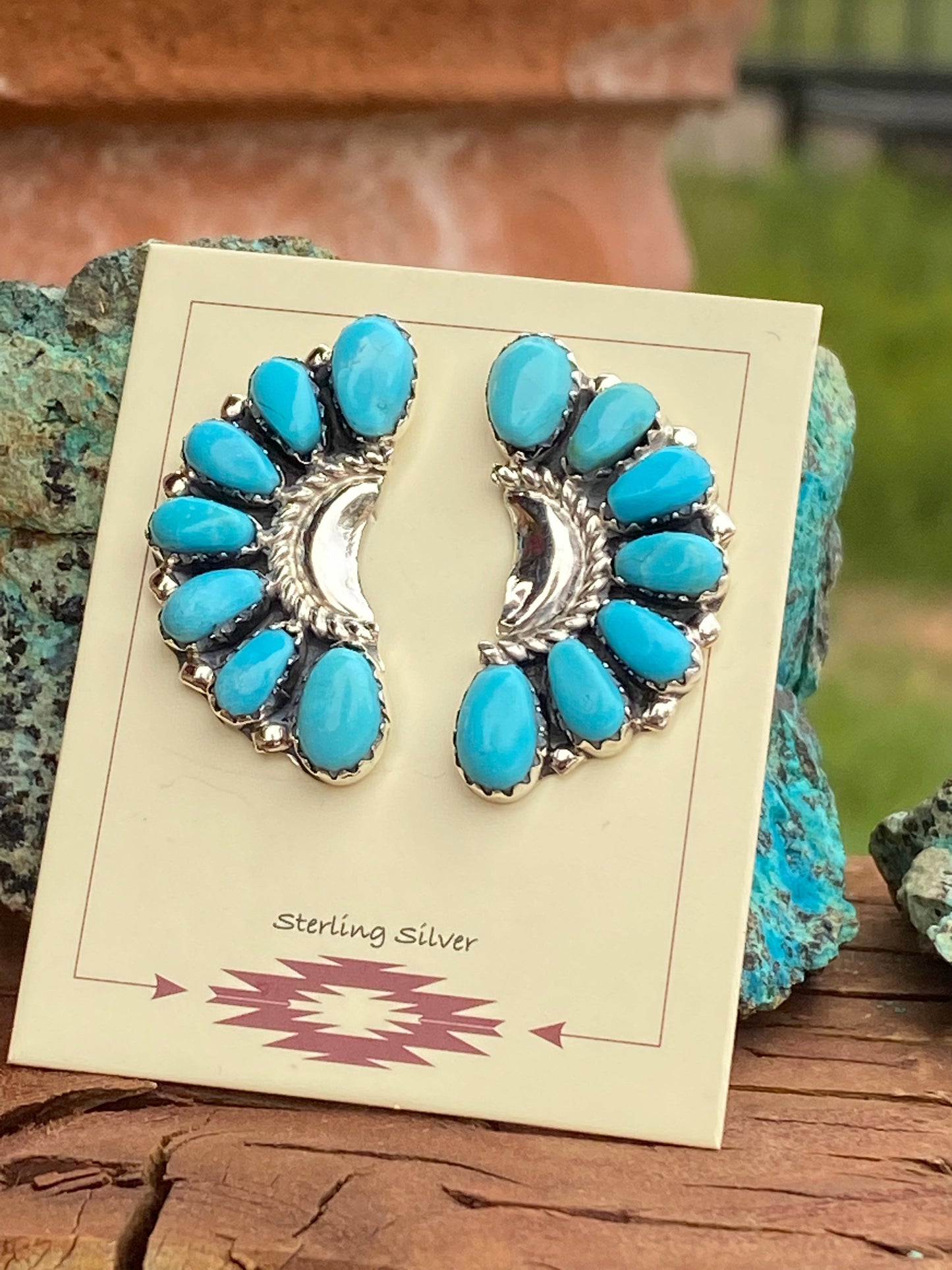 Navajo Made Crescent Natural Kingman Turquoise Post Earrings