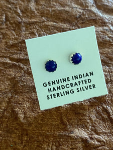 Zuni Sterling Silver Mini Lapis Stud Earrings