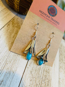 Navajo Turquoise & Sterling Silver Blossom Dangle Earrings